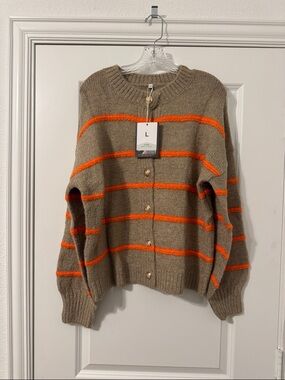 Amazon Taupe & Orange Striped Button-Front Cardigan